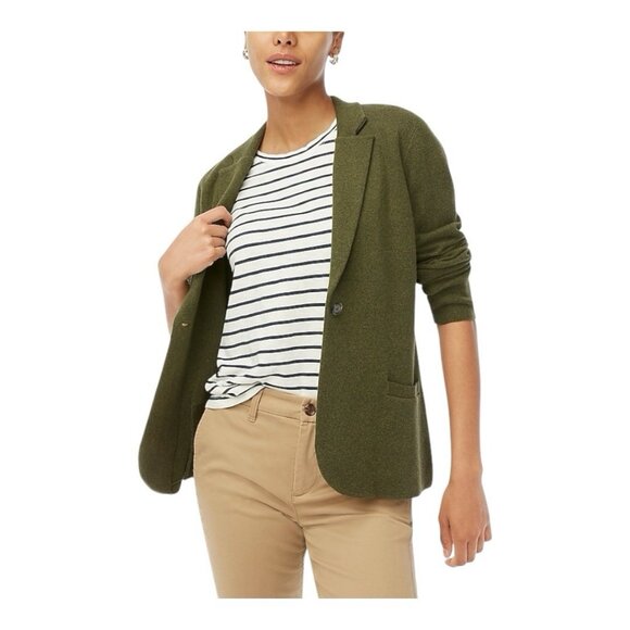 J Crew Womens Schoolboy Sweater Blazer~Size Medium~Green Heather Loden Top - Picture 2 of 13